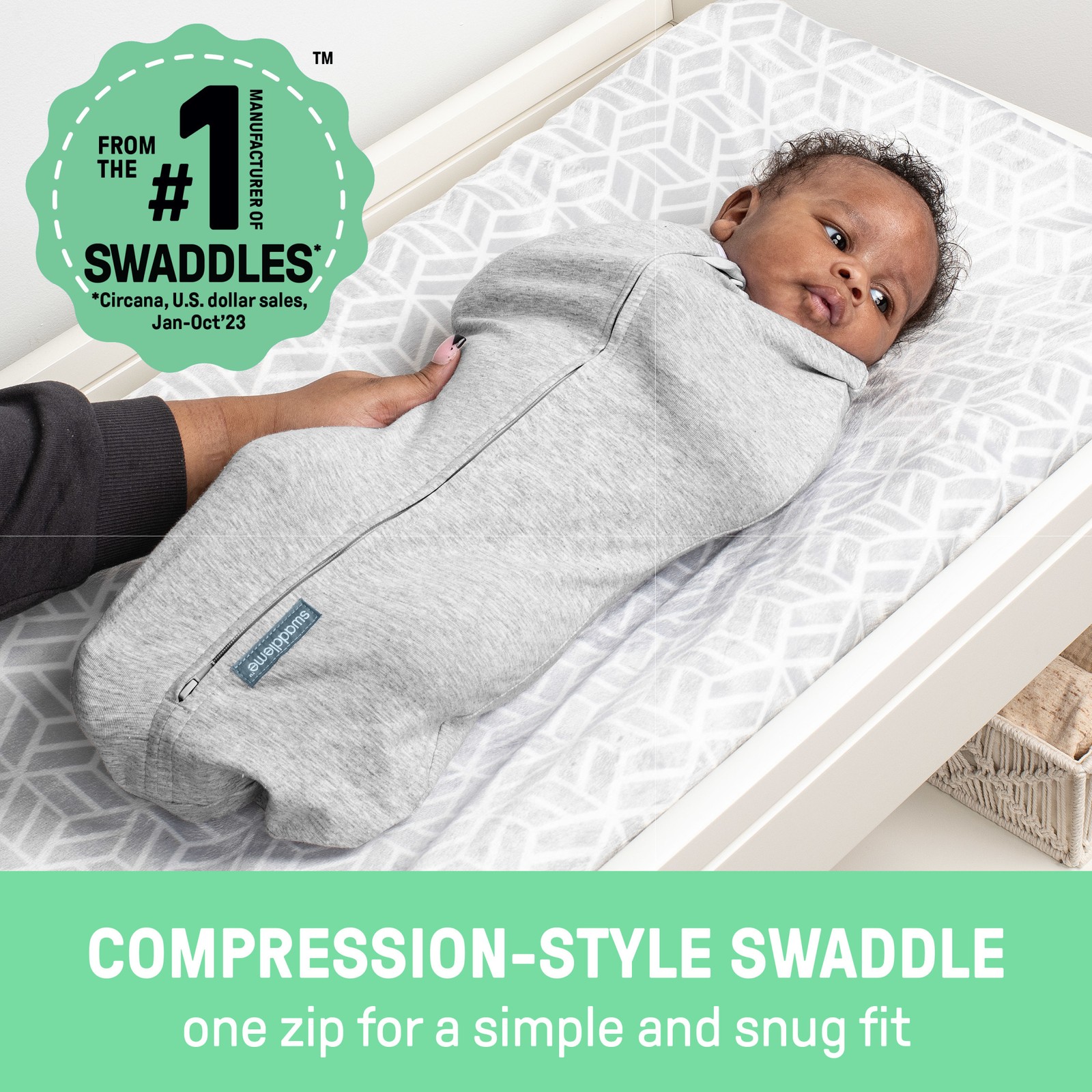 SwaddleMe by Ingenuity Compression Baby Swaddle Pod, Two-Way Zipper, 0-2 Months,