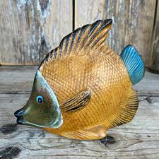 Vintage Ceramic Fish Ornament Figurine Painted Brown Blue Green