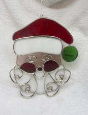 Large SANTA Stained Glass Suncatcher Window Art by Valentien Handcrafted Vtg