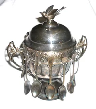 Antique  William Rogers ? Silverplate Caviar  Sugar Server  Silver  Plate Spoons