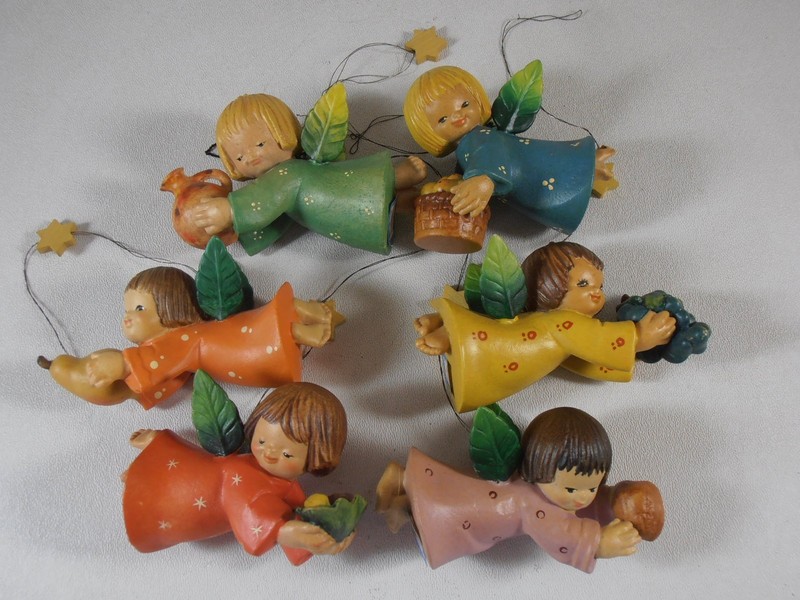 Vintage Lot of 6 Anri Christmas Angel Christmas Tree Ornaments with Stars