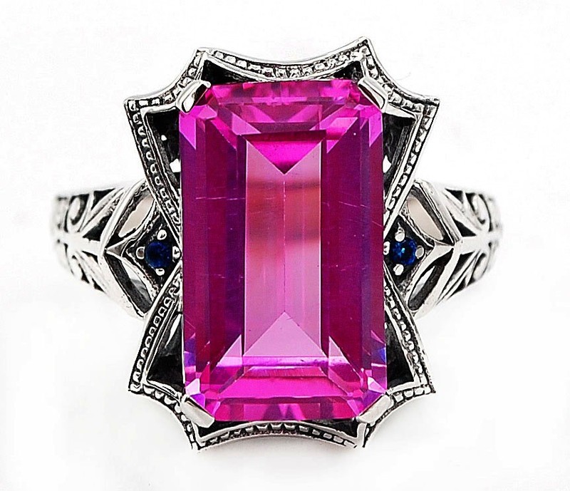 12CT Heat Treated Pink Topaz 925 Sterling Silver Art Deco Ring Sz 8 Z6-8