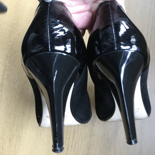 Clarks Shoes Black Suede Patent Leather Double Strap High Heel Round Toe UK 6 D - Picture 6 of 15