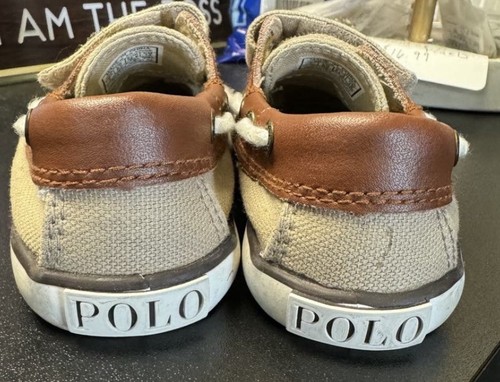 Ralph Lauren Polo Toddler Boys Sz 7 Canvas Hook And Loop Boat Shoes New In Tan - Picture 6 of 7
