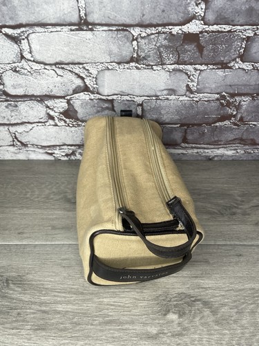 JOHN VARVATOS Beige Stoff Canvas Reißverschluss Reise Geschenk Tasche Schwarz Riemen Leder - Bild 4 von 12
