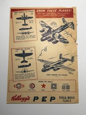 1940&rsquo;s Kellogg&rsquo;s Pep Know These Planes Mitchell & Helldiver cereal box back
