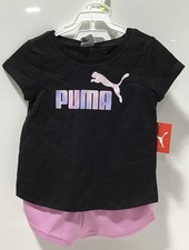 Puma Little Girl's 3 Piece Shorts Outfit in Black and Pink Size 4