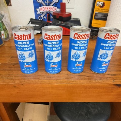 4 Cans Vintage Castrol Super Snowmobile Oil 40:1 Ratio Unopened 16 Oz Cans