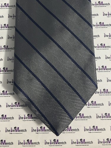 Corbata BROOKS BROTHER Gris Seda Espiga Con Diseño Rayas Azul Marino TOTALMENTE NUEVA - Imagen 1 de 3