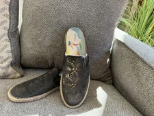 Olukai Kaula Olu Ili Espadrille Black Leather Mules Slip On Shoes Women’s Sz 9