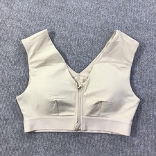 Tommie Copper Sports Bra Womens Medium Beige Shoulder Support Zip Activewear Gym
