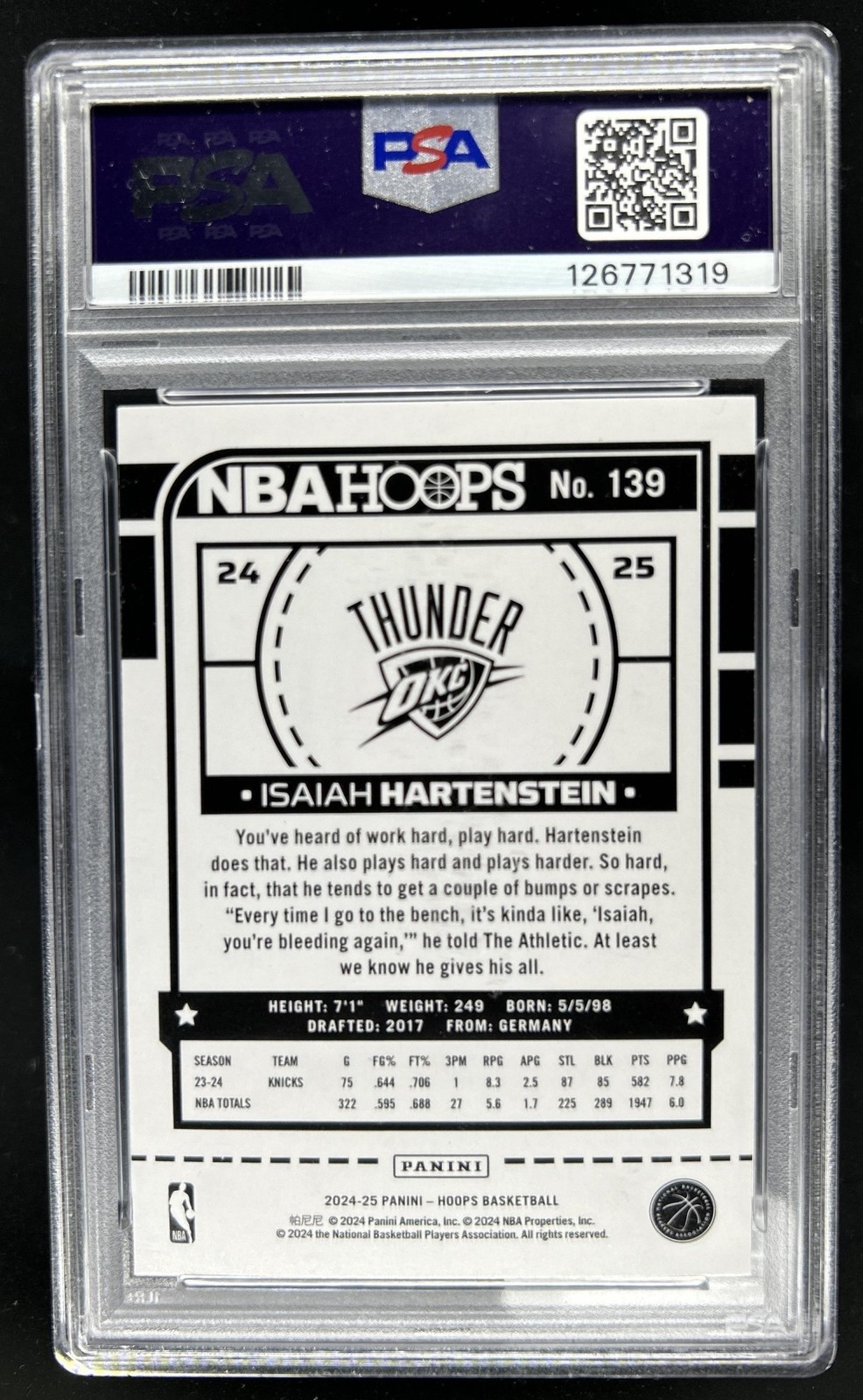 2024-25 Panini Hoops Isaiah Hartenstein IP Auto #139 Thunder PSA Authentic view 2