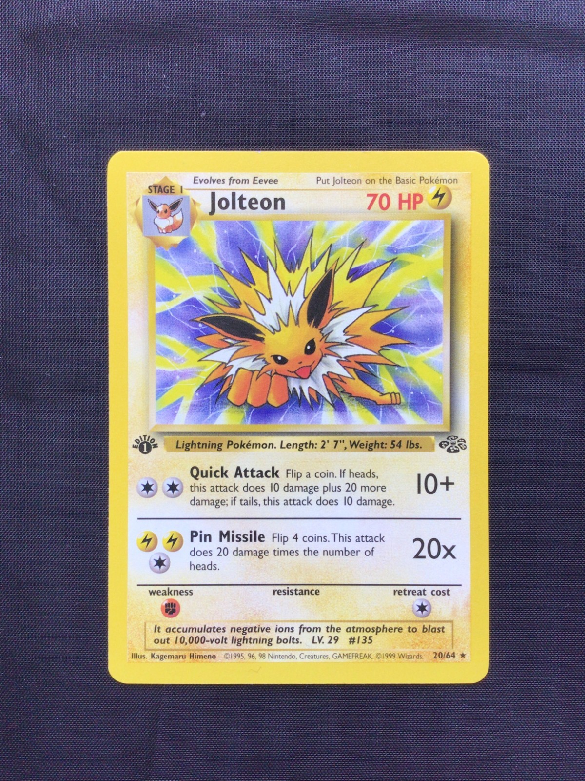 Pokemon Cards: Jungle 1st Edition Rare: Jolteon 20/64