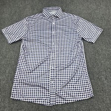 Collars  Co. Men's Small Blue Gingham Short Sleeve Dress Collared Polo Shirt
