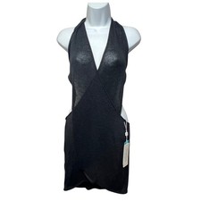 Beach Bunny Womens Mini Dress Ellie Medium Black Sheer Knit Halter Coverup