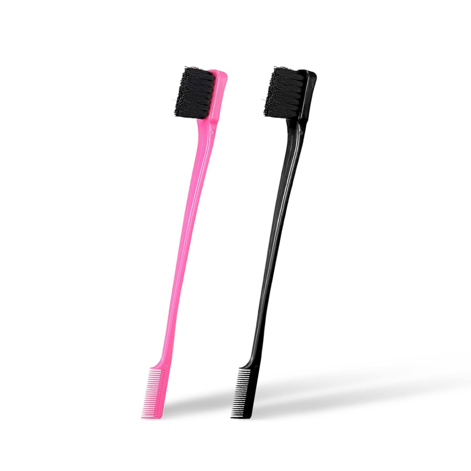 Double Sided Edge Control Hair Brush Combo Pack - 2 Pieces, Pink/Black