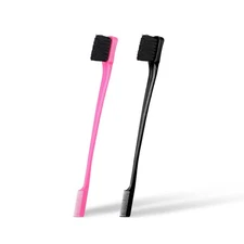 Double Sided Edge Control Hair Brush Combo Pack - 2 Pieces, Pink/Black