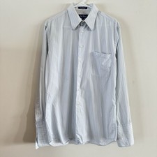 Men  s Paul Fredrick Long Sleeve Button Up Blue Stripe Shirt 16-35 Italian Cotton
