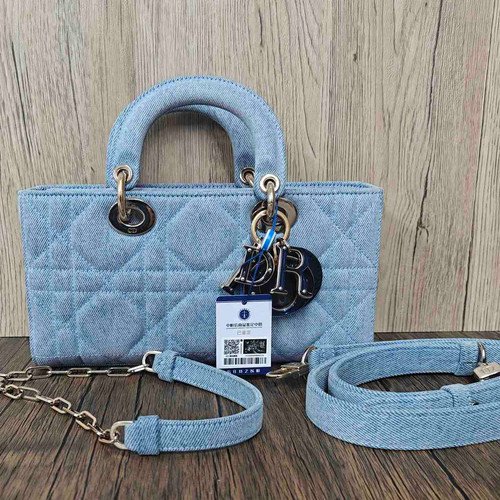 Christian Dior Lady Dior D-Joy Denim Shoulder Handbag Crossbody GHW