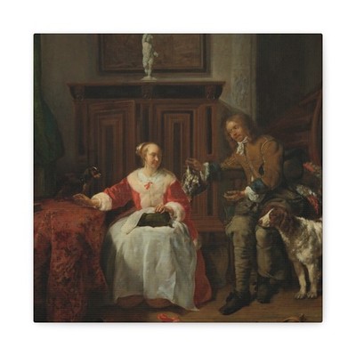 Gabriël Metsu - Het geschenk van de jager - c. 1658 - c. 1661 - Canvas Wall Art