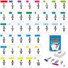 68 Fraction Flashcards - Funny Math Game Cards for All Fractions 1-12, Compar...