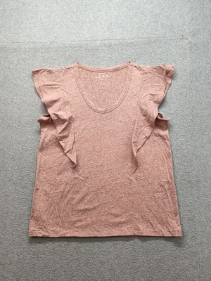 Loft Women T Shirt Top S Orange Round Neck Flutter Sleeve Pullover Cotton Blend