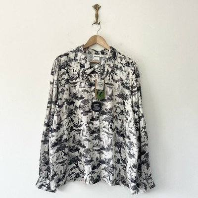 Joanie Fiona Statement Collar Shirt Blouse Size 24 UFO Pattern Balloon Sleeves