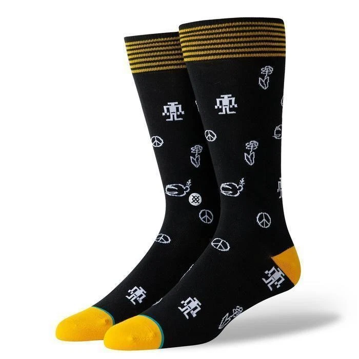 STANCE Men's ROBOR PEACE Dress Hight Crew Height - Black & Yellow - Large 9 -12