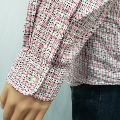 Camicia Lands' End Baird McNutt in lino irlandese rosa con bottoni uomo XL 17 - 34 - Foto 8 di 11