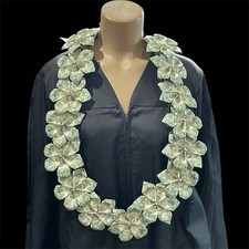 Graduation Money Lei Flower Crisp Bills Black Gold Sparkle Four Braided Ribbons