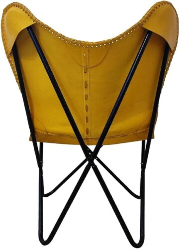 Brown Leather Accent Hand Stitch Leather Butterfly Chair With Iron Frame - Picture 3 of 7
