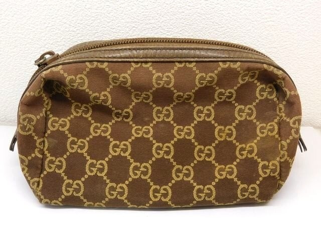 Gucci GG Pouch Accessory Bag Pouch Brown Canvas 17x11.5x8