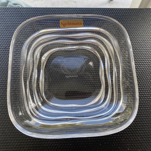 Vintage Crystal Bowls Nachtmann Germany Crystal Bowl Set of 4 Wavy Lines Square - Picture 6 of 6