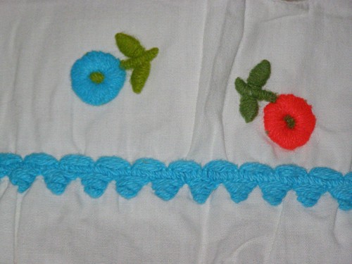 Vintage 60's white shift dress YARN EMBROIDERED colored FLOWERS cotton MOD M L - 第 8/13 張圖片