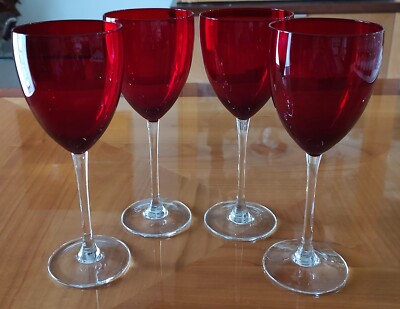Vintage Ruby Red Crystal Wine Glasses-Unbranded