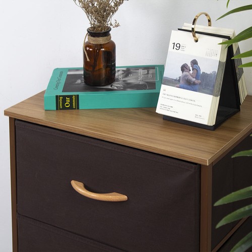 Cassettiera Armadietto 3 Ripiani Tessuto Marrone Chiaro Marrone Scuro 75x46x30cm - Foto 4 di 5