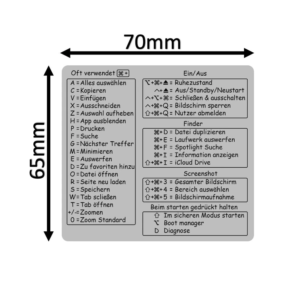 MacBook Pro Air Shortcut Befehle Tastenkombinationen Aufkleber STICKER 2 Stück - Bild 3 von 3
