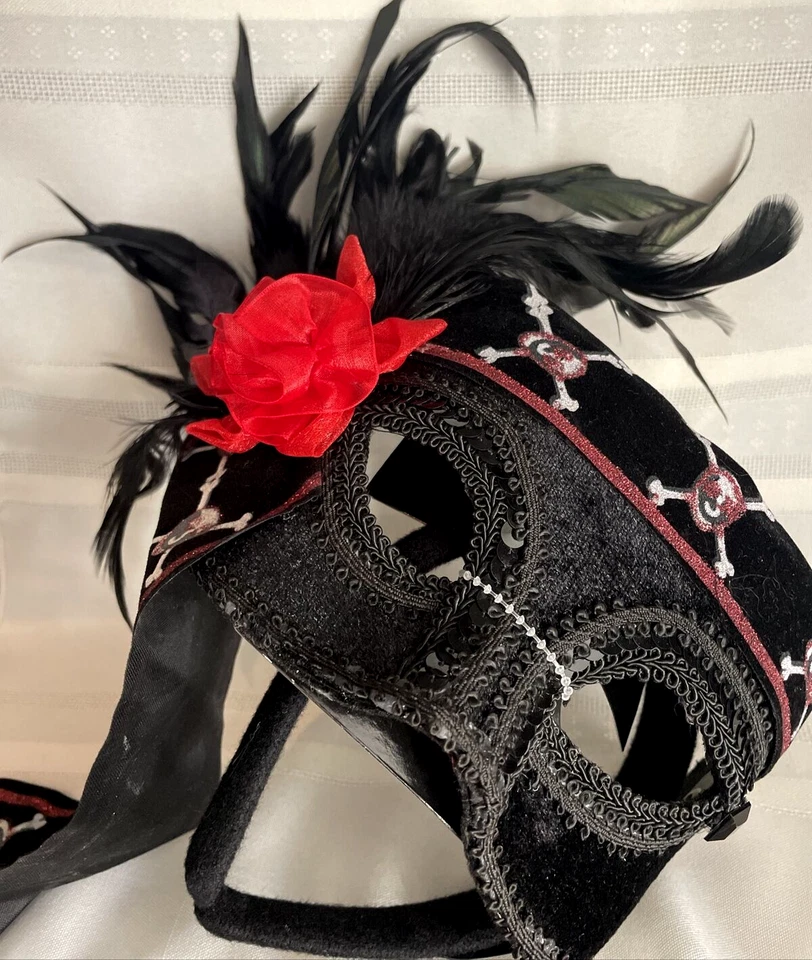 Pirate Masquerade Headband  Buccaneer Half Mask, Feathers Sequin, - Image 3 of 4