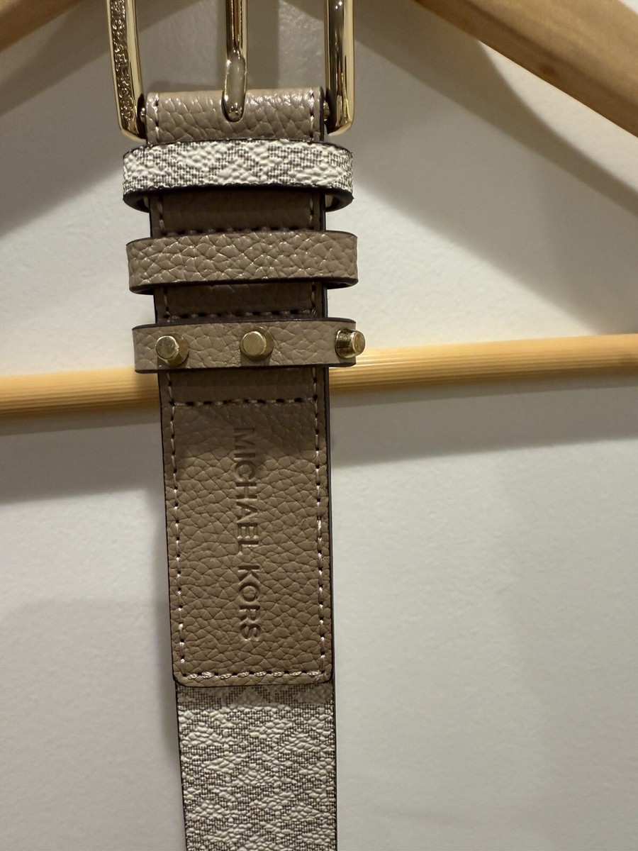 NEW Michael Kors White Belt Logo Gold Accent Leather Small  display picture 2