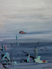 Rare fine unique surreal landscape painting, signed Yves Tanguy, w COA