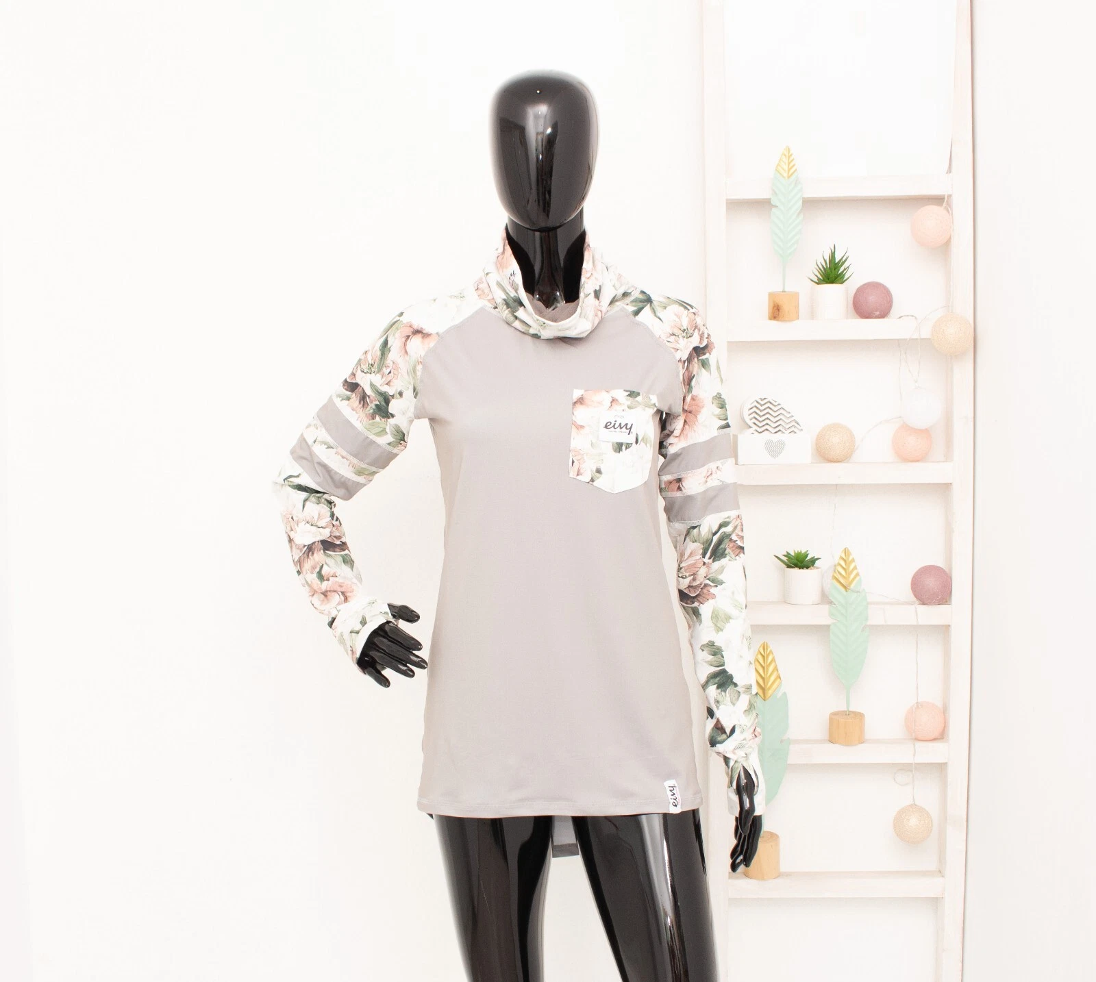 Eivy Icecold Winter Top Bloom Floral Grey High Neck Thermal Base Layer Outdoor S