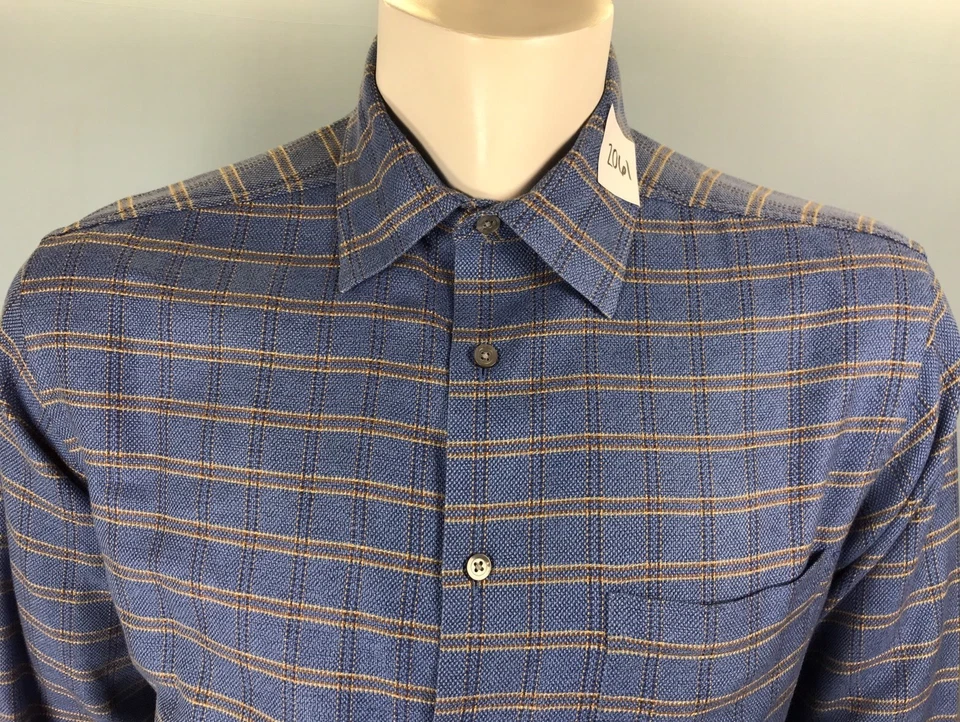 Camisa Para Hombres Talbots Mediana Tejida Azul Cerúleo Beige y Marrón Rejilla Algodón Brillante Foto 2 de 4