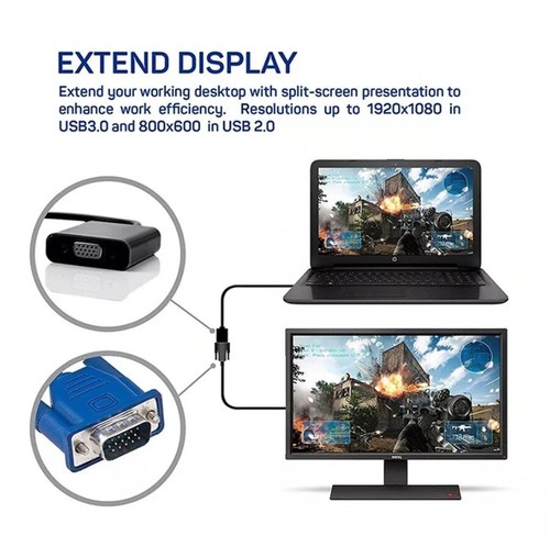 USB 3.0 zu VGA Adapter Kabel Konverter Audio Video 1080P PC Für HDTV Monitor - Photo 2/7