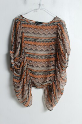 QED London Womens Chiffon Aztec Coverall Top - Brown - Size S Small (L41)