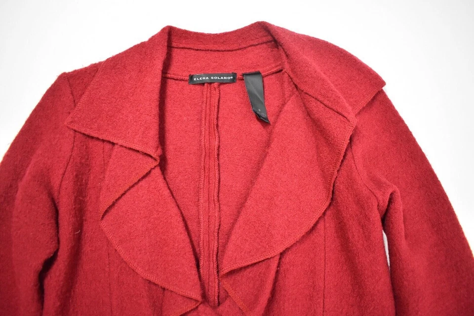 Elena Solano Womens Red Ruffle Collar 2-Button Long Sleeve Wool Jacket Coat S - Image 3 of 4