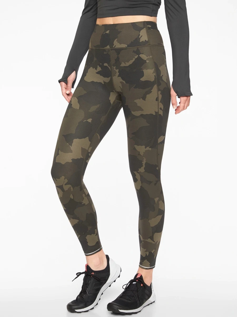 Athleta Run Free Camo 7/8 Tight, Arbor Olive SIZE LT L T #353647