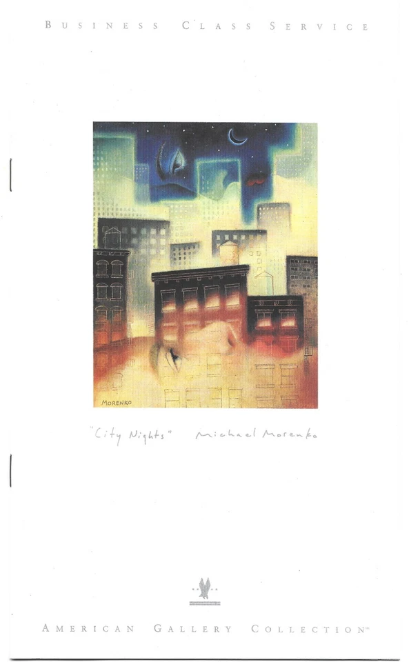 De colección AMERICAN AIRLINES Business Class MENU con artista Michael Morenko 1995 Foto 2 de 4