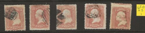 US Scott #65 Used lot of 5, good cancels, generally sound as shown. 1 - Picture 1 of 2
