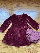 EUC Baby Girl Maroon Velvet Christmas Dress w/Bloomers 12M