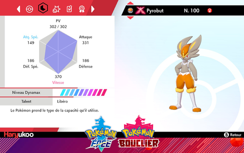 Pyrobut Gigamax shiny niveau 100 6 IVs + Masterball sur Pokémon Epée ou ...